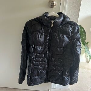 Calvin Klein Black Puffer Jacket Zip Up Hoodie Sporty Chic Leightweight Outdoor